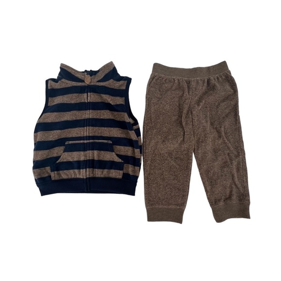 just one you By Carter’s Blue Brown Fleece Vest and Jogger Set Size 12 Months - Picture 1 of 9